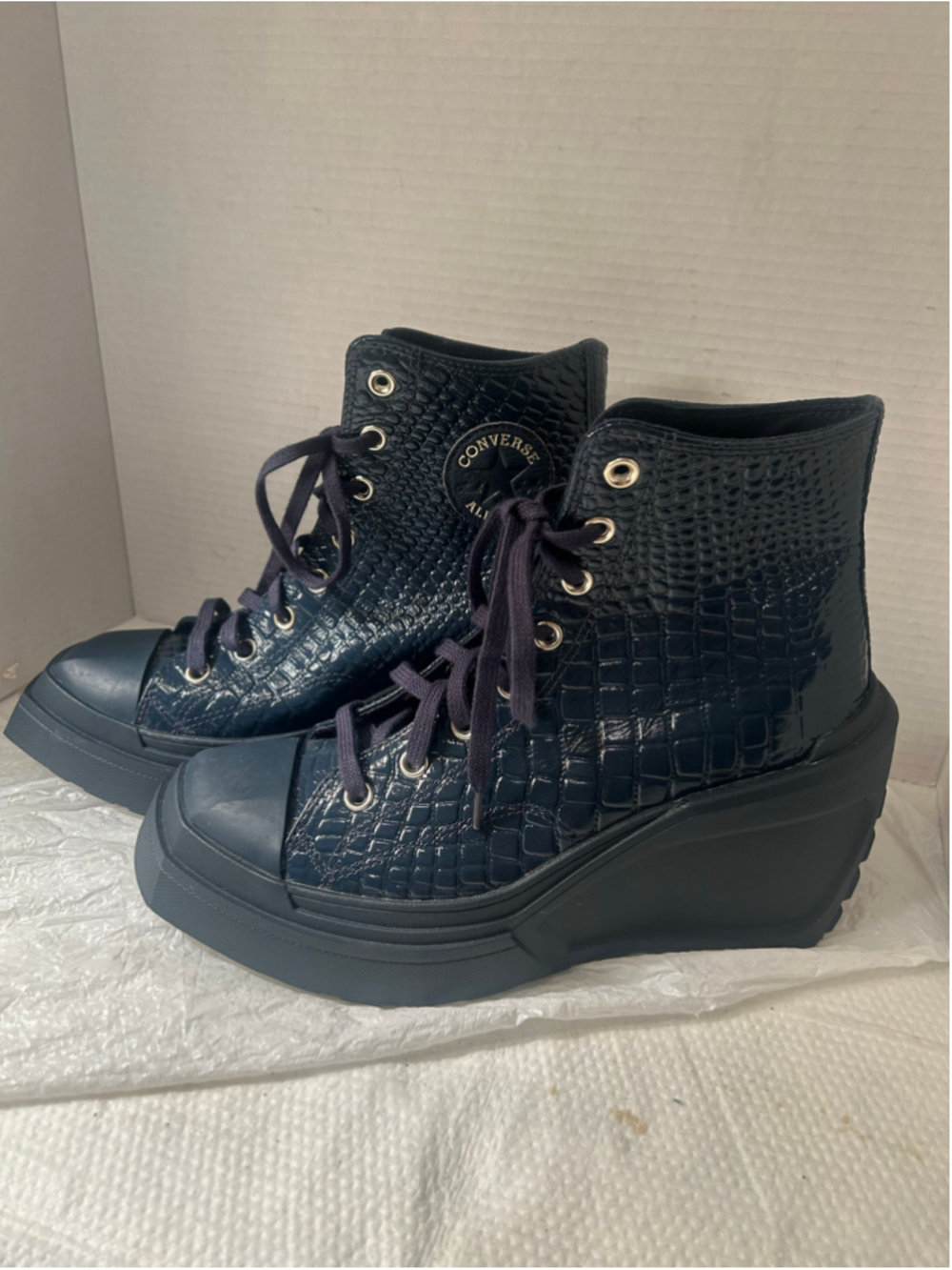Women's Converse All Star Platform High Top Sneakers Wedge Heel Black Size 10